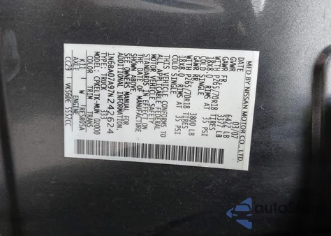 2007 Nissan Titan Se from USA, damaged, VIN 1N6BA07A97N242624